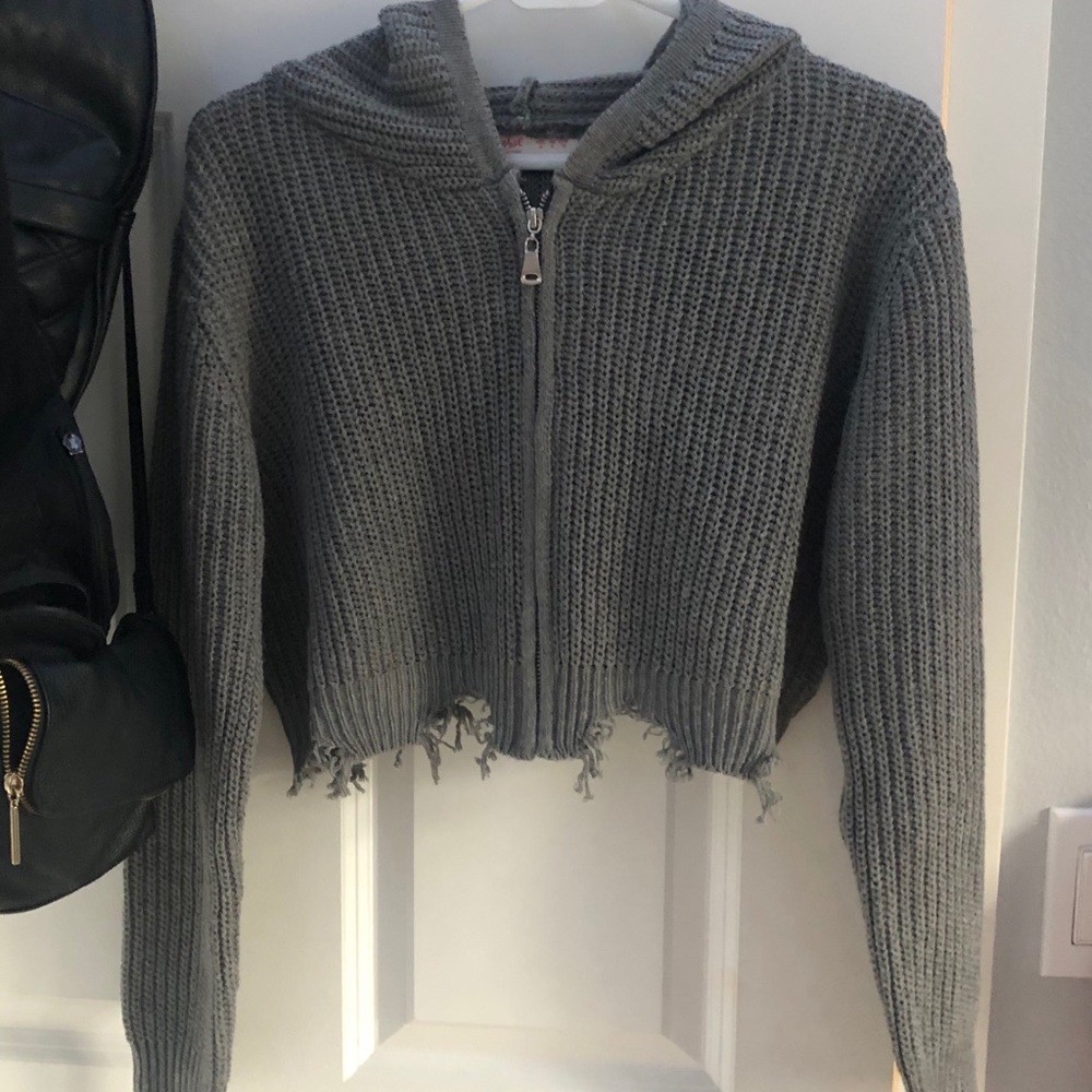 Grey knit zip up